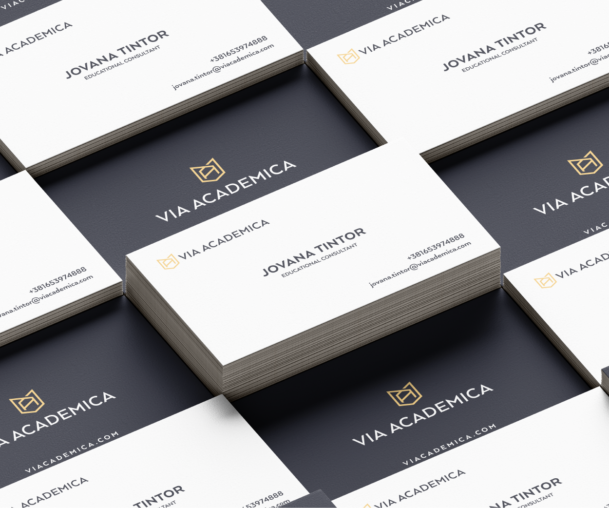 Via Academica - studying abroad and academic career orientation company Business Card Design Image